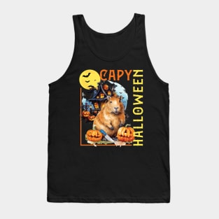 CAPY HALLOWEEN, CAPYBARA, PUMPKINS, BATS & HAUNTED HOUSE Tank Top